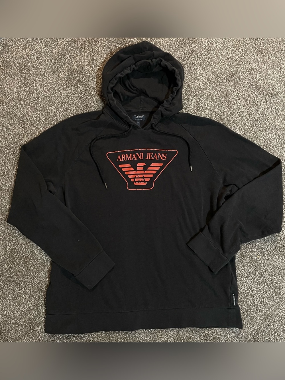 Armani Jeans Black Hoodie with Orange Logo Triangle